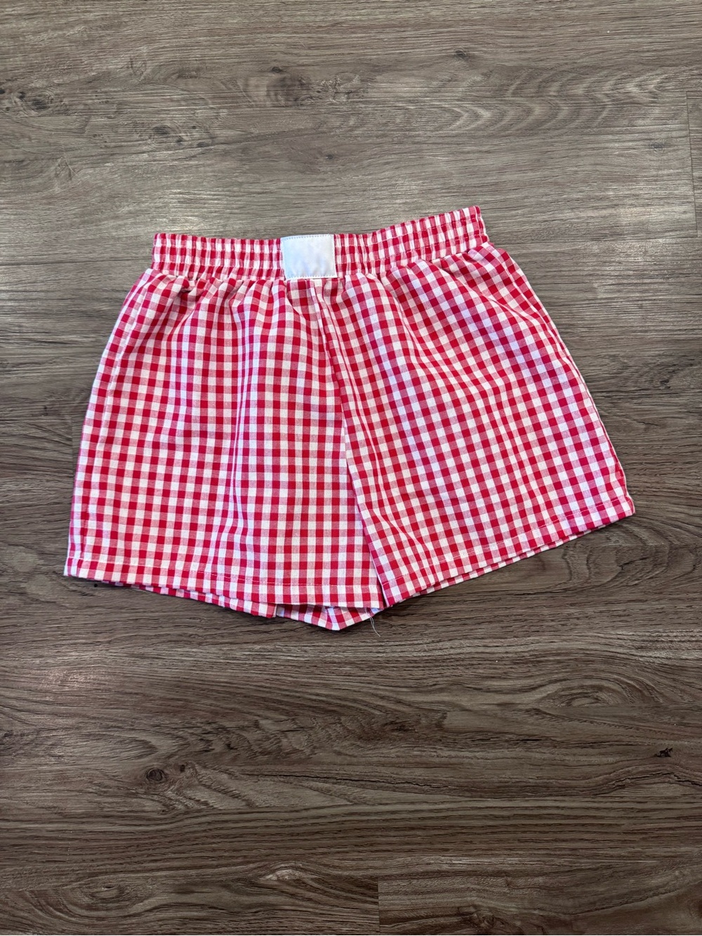 SHEIN Red and White Gingham Elastic Waist Athletic Shorts